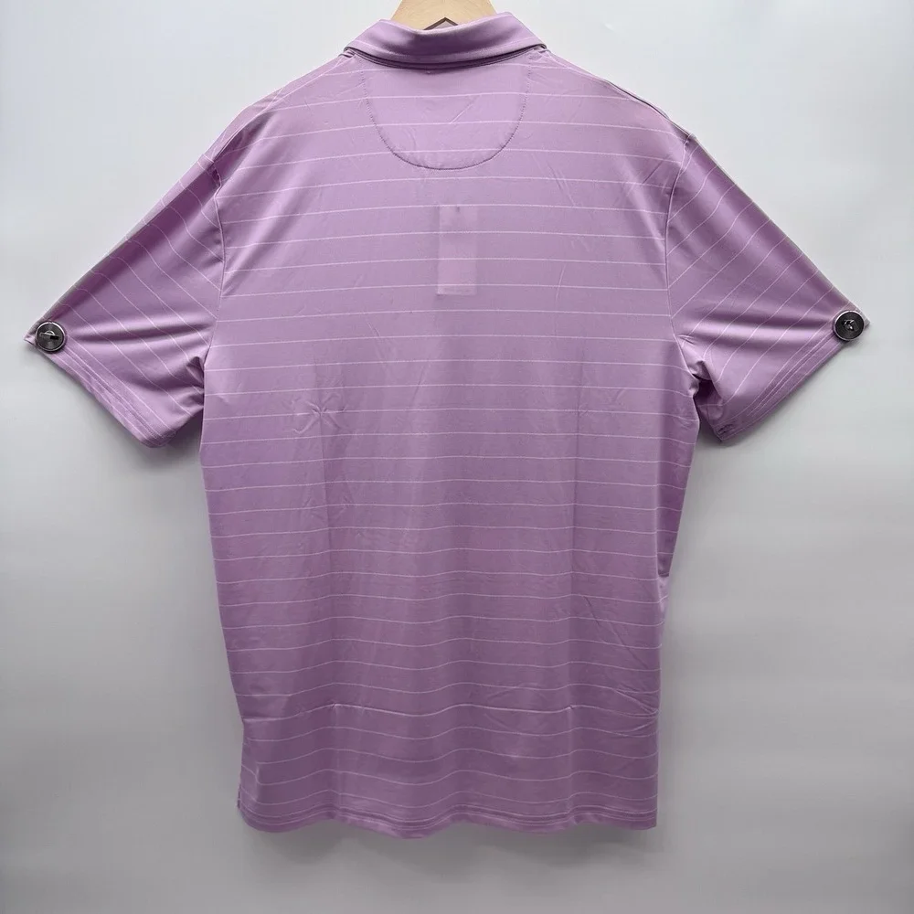 RLX Ralph Lauren Mens L Lightweight Airflow Striped Golf Polo Shirt Purple White
